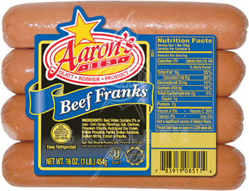 Kosher Franks, NO NITRITES, MealMart One pack of 6 hot dogs. Detail Page